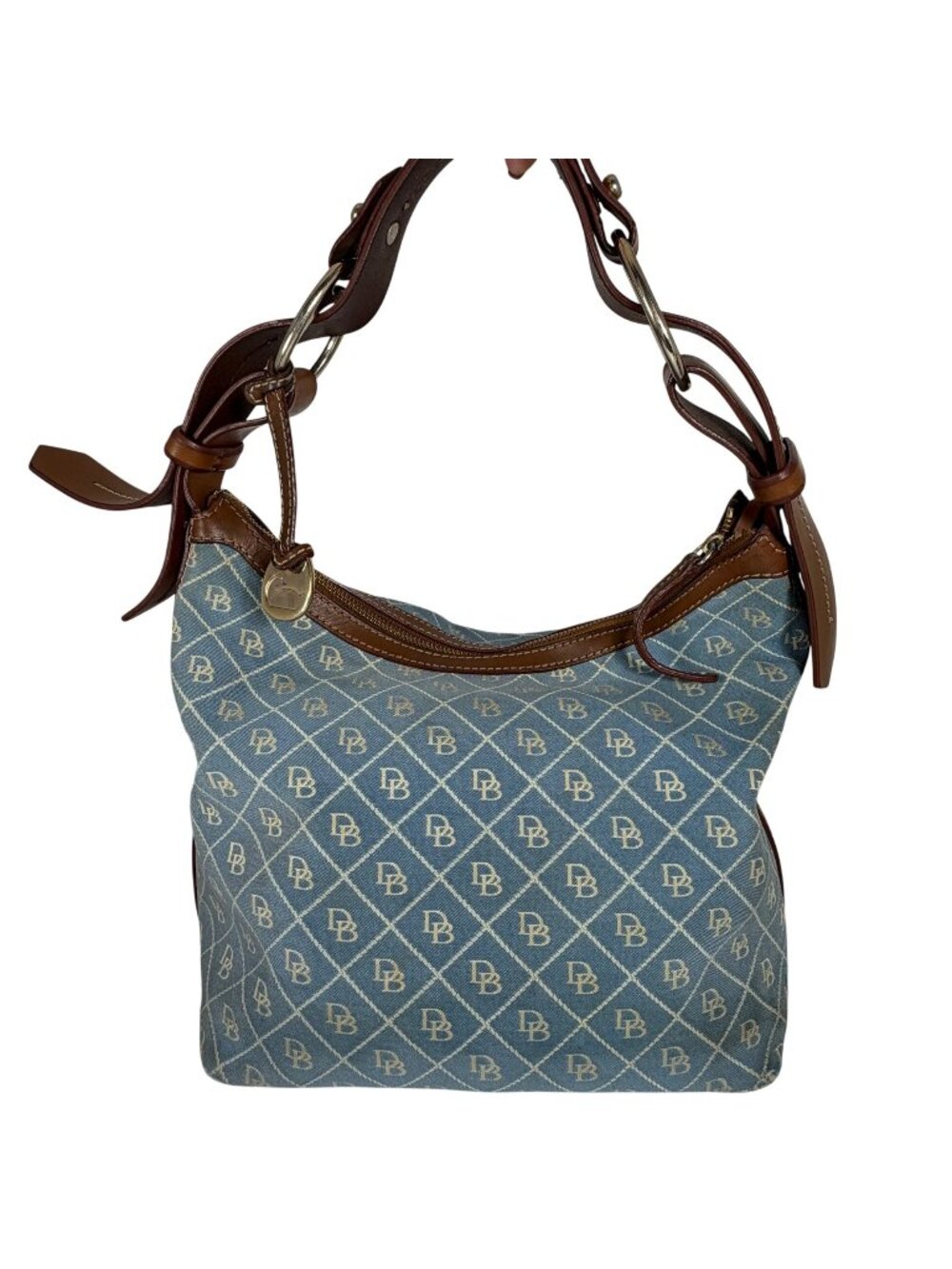 Dooney Bourke Denim/Leather Trim Signature Logo Hobo Shoulder Bag FLAWS